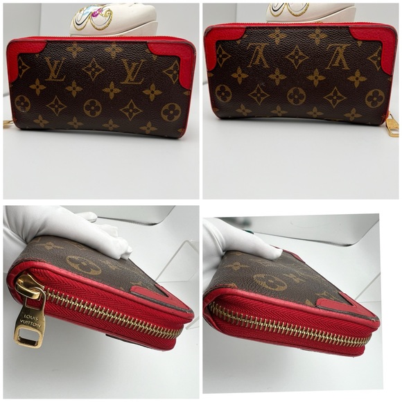 LOUIS VUITTON Zippy Long Wallet Retiro Around Monogram M61854 Red Cerise Purse - Picture 12 of 17